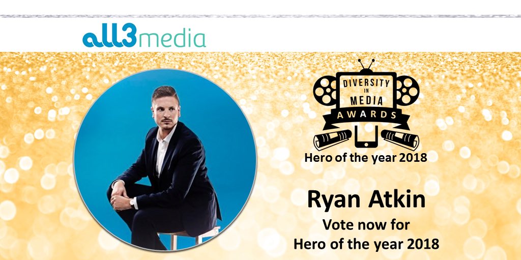 DiMAwards's tweet photo. Vote now if Ryan is your Diversity in Media Hero of the Year 2018. Please visit our website, voting closes on 12th July 2018 https://t.co/zrCve1ESHg #DIMA18 @all3media @ryantatkin #ryanatkin https://t.co/3nD1CCP9O2