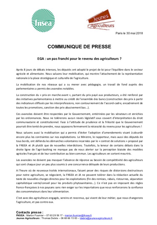 JeunesAgri's tweet photo. Suite au vote de la loi #Egalim, retrouvez notre CP commun avec la @FNSEA ⬇️ https://t.co/39VPMpLaqF
