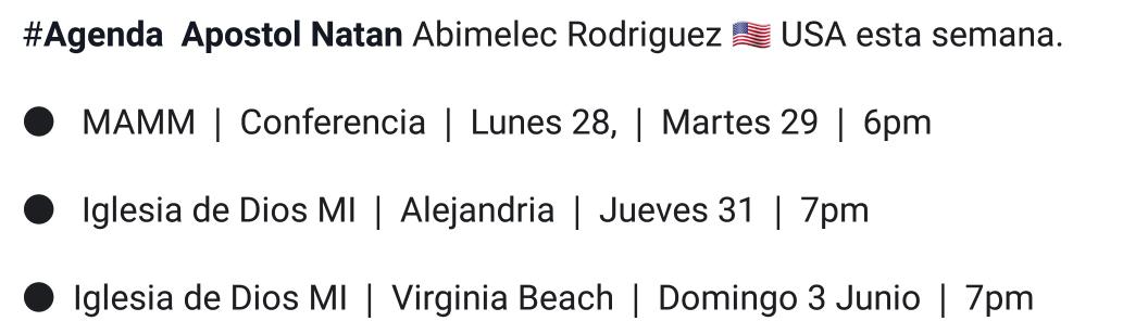 ApostolNatan's tweet photo. Del 18 al 30 Mayo ha sido un tiempo glorioso! Cerramos con agenda llena también está semana. Las siguientes 2 semanas estare notificando agenda. Gracias por sus oraciones y apoyo en esta gira por USA 2018 🇺🇸. https://t.co/f7L7O78BX3