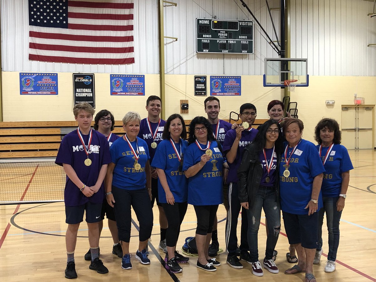 MonroeTownHS's tweet photo. MTHS Seniors &amp; Staff thank the Monroe Township Rec Center  and township seniors for a great day of competition &amp; luncheon! https://t.co/fjYn7SVM8A