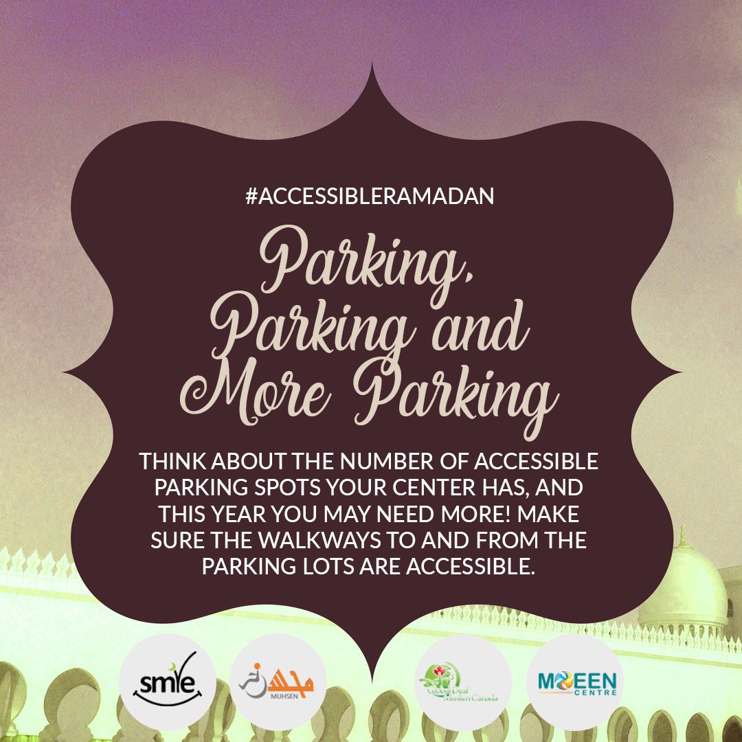 smilecanadaorg's tweet photo. #AccesssibleRamadan Reminder: Let's be mindful when arriving at the Mosque and help enforce designated parking spaces.ย ย
@MUHSENORG, @GDM_Canada, @MoeenCentre #AccessibleRamadan #StriveforInclusion #unitedweSMILE https://t.co/AAcSLmHeNA