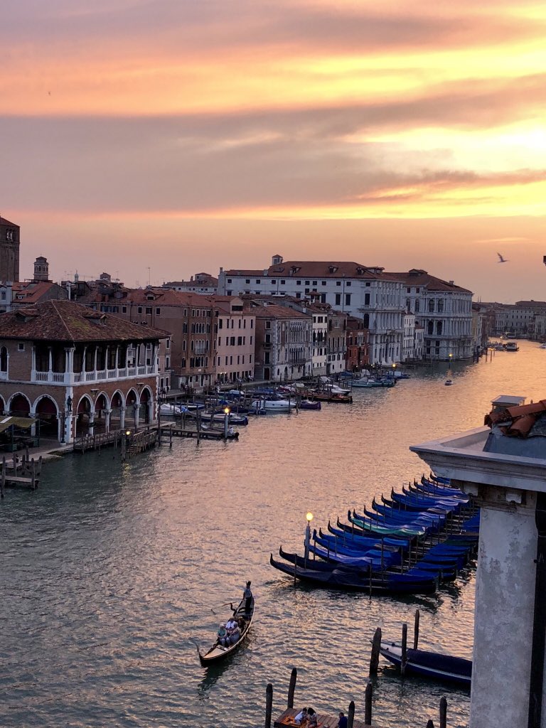 Cielo rosa, gondole vestite a notte. Venezia, poesia silenziosa