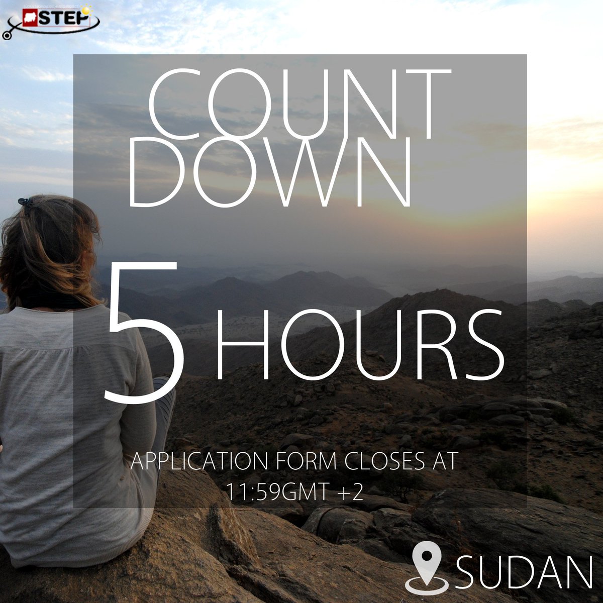 STEP_IFMSA's tweet photo. #Countdown 
4 and a half hours left!! 
Apply through the link in the bio.

#STEP10 #STEP2018 #SUDAN #MEDSIN #IFMSA https://t.co/qwpI7Q9S5v