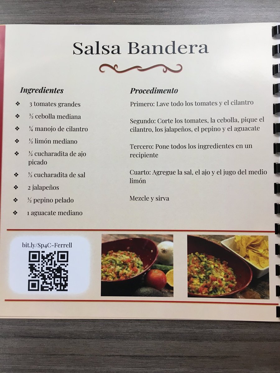 IDEACenterHS's tweet photo. Salsa recipe book in Spanish complete with ‘How to’ video!  Come check it Friday at 5. @GUHSDTweet  @guhsdtech #IDEACenterHS https://t.co/usbrDhG7Ii