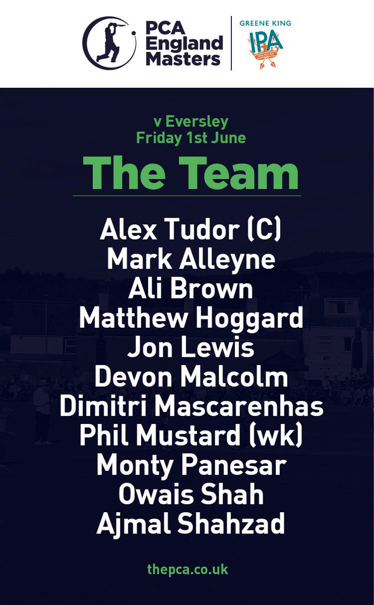 PCA's tweet photo. 📃 Confirmation of Friday’s PCA England Masters side who start their 2018 campaign against @eversleycc.

We look forward to seeing everyone down there! https://t.co/wPHQEkyf3h