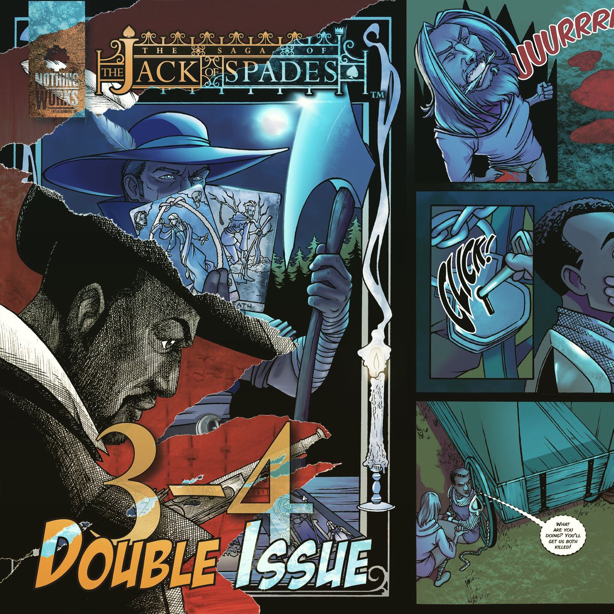 JOSSagaComic's tweet image. Best time to catch up on the first four issues of #thesagaofthejackofspades . Issues 1&amp;amp;2 are HALF PRICED this week and pre-orders for our 3/4 Double Issue are now open! Head to thesagaofthejackofspades.com to grab your copies!