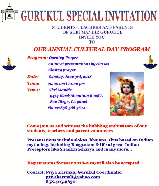 ShriMandir's tweet photo. Shri Mandir celebrates Gurukul Annual Cultural Day Program on Sunday June 3rd 2018 from 10am to 1pm https://t.co/HgOacCUsa7