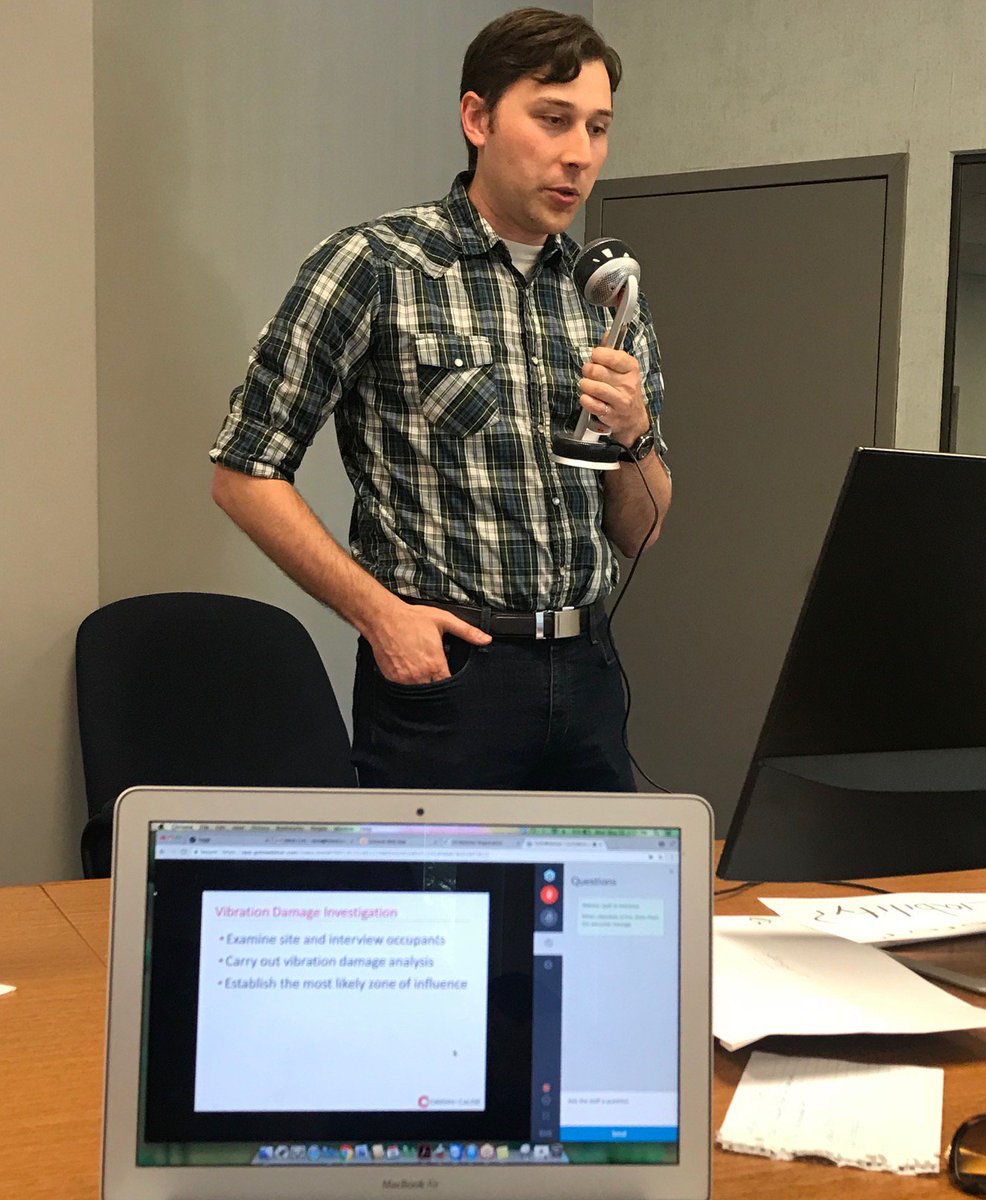 OCI_GroupInc's tweet photo. Structural Engineer, Adam Lohonyai talking about vibration damage and the "zone of influence." #OCWebinar https://t.co/TTzaILHr8M
