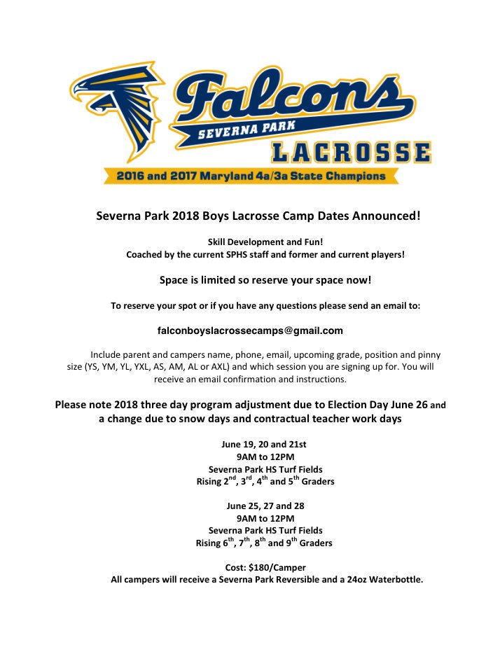🏆‼️Don’t miss out on the FIRST annual Severna Park Lacrosse Camp‼️ 🏆