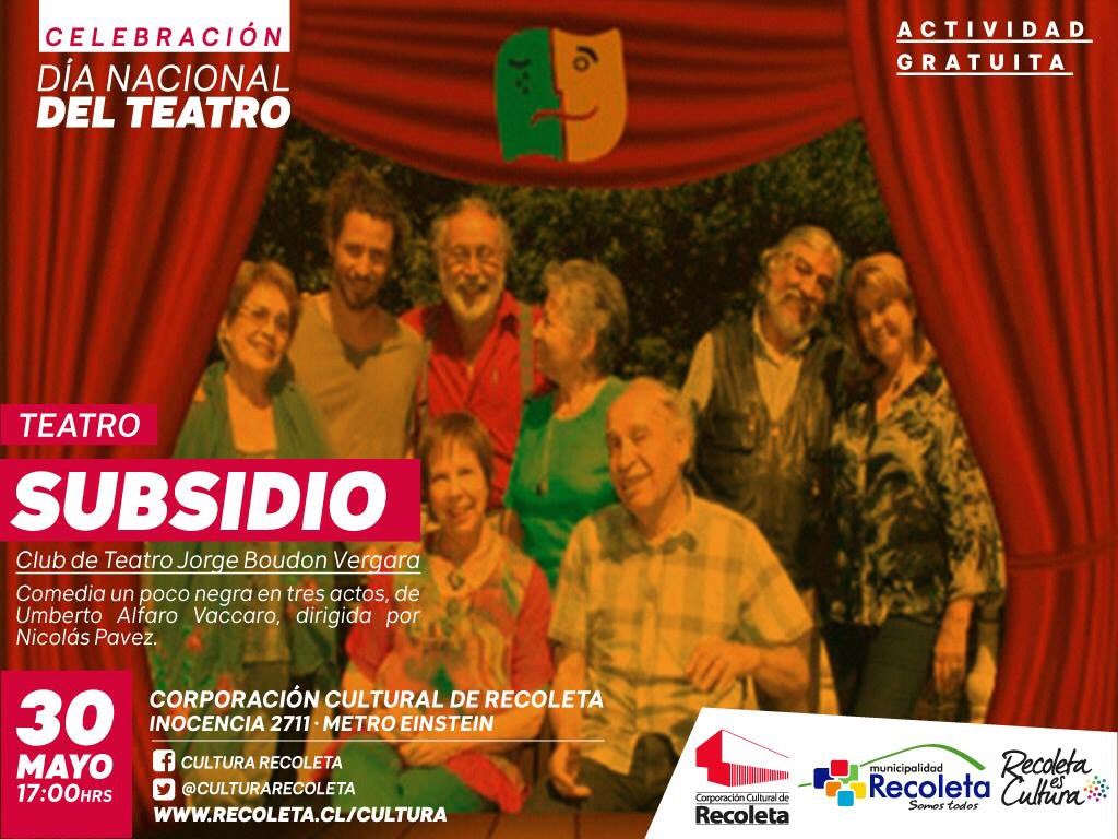 #Subsidio la comedia “un poco negra” del Club de Teatro Jorge Boudon, no te la pierdas hoy a las 17 horas en <a href="/CulturaRecoleta/">Cultura Recoleta</a> la última función del #MesdelTeatro en #Recoleta
