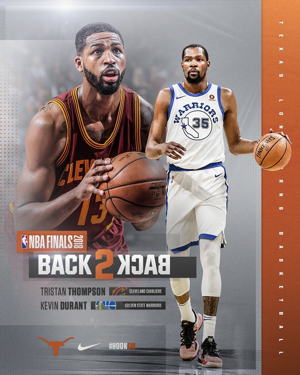 TexasMBB's tweet image. TEXAS is the ONLY school in the country that's had a former player on a team roster in the #NBAFinals in EACH of the last 8 years. For the 2nd straight year, we've got 2!

Good luck to #Longhorns4Life @KDTrey5 &amp;amp; @RealTristan13. 
#HookEm #ThisIsTexas 

hookem.at/NBA18FinalsPre
