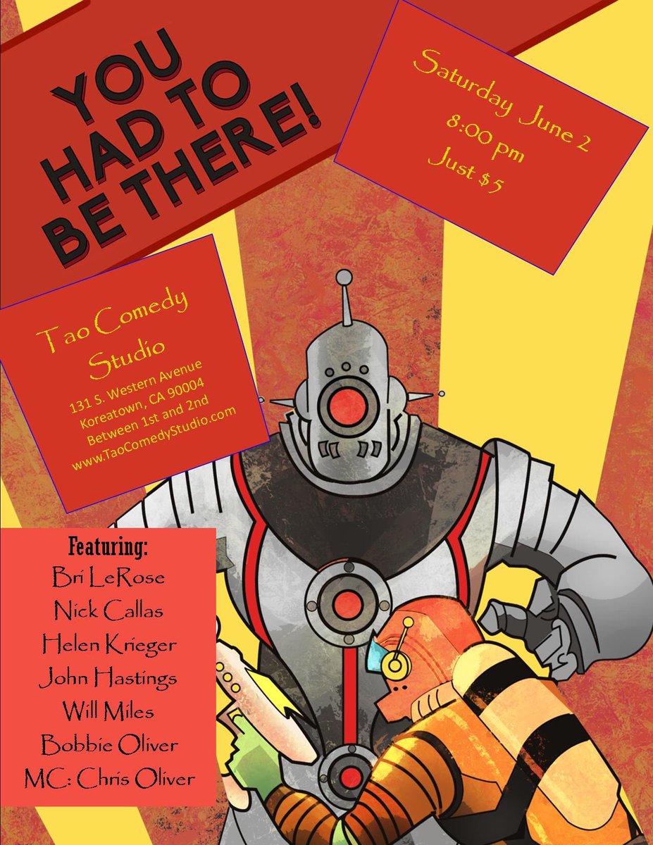 SATURDAY <a href="/TaoComedyStudio/">Tao Comedy Studio</a> Long sets by <a href="/thebobbieoliver/">🪷Bobbie Oliver AmazonPrimeGreatestHits</a> @BriLeRose @MrNickCallas <a href="/helenkrieger/">Helen Krieger</a> <a href="/johnhastings194/">John Hastings</a> @MrWillMiles Hosted by <a href="/ChrisWoodOliver/">Chris Oliver</a> $5! No Drink Min! Free-n-Easy Street Parking!

131 S Western Avenue 90004