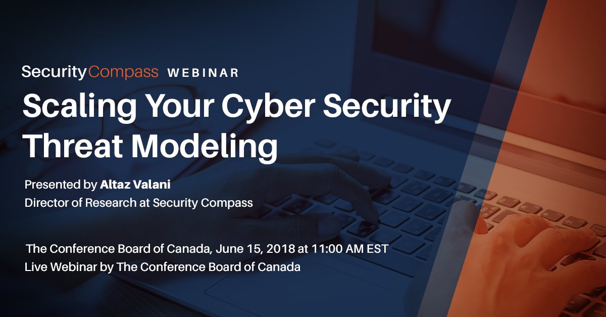 securitycompass's tweet photo. Live Webinar: Scaling Your Cyber Security Threat Modeling on June 15, 2018 delivered by our Research Director @altazvalani via @ConfBoardofCda. Register here: https://t.co/oAeBFMJ4ax #seccom #cybersecurity #infosec #appsec https://t.co/Gk2J4cqDdS