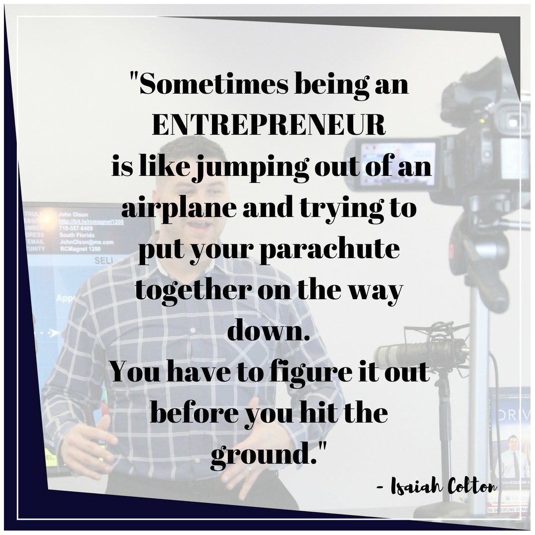 isaiahcolton's tweet photo. "Sometimes being an ENTREPRENEUR is like jumping out of an airplane and trying to put your parachute together on the way down. You have to figure it out before you hit the ground." #isaiahcolton #entrepreneur #innovator https://t.co/MmzZ4YloXZ