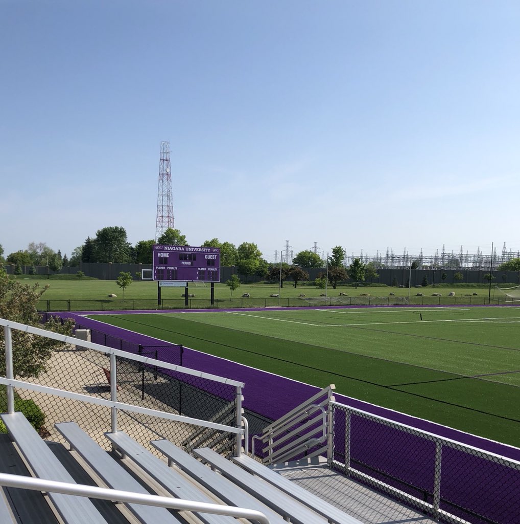 NiagaraWLAX's tweet photo. Spotted: #montyinthemiddle! That can only mean one thing, the #turfmakeover is nearly complete! Check out all that purple 😈! We are already getting excited thinking about playing on it in the fall #turfupdate #purplepride #powerofniagara https://t.co/dC7UaczGs9