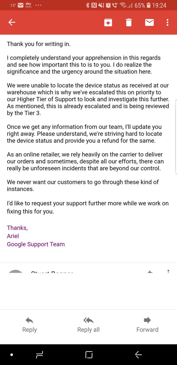 This is the the latest reply from <a href="/Google/">Google</a> <a href="/madebygoogle/">Made by Google</a>. This is a joke. 3 months trying to get a fix. I won't give up. #googlepixel #nothappygoogle