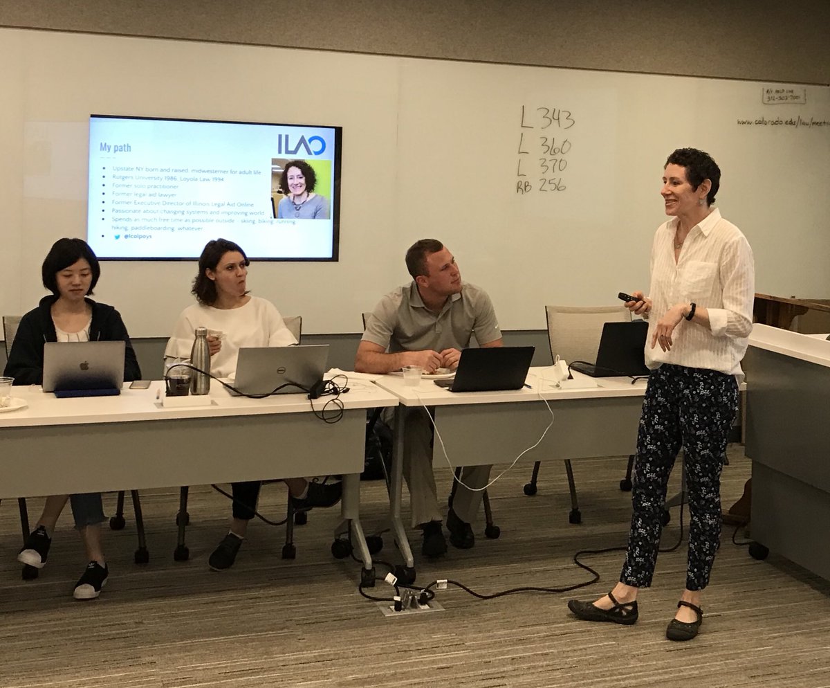DanLinna's tweet photo. “I’m passionate about improving systems & changing the world!” @lcolpoys tells #IFLP students.
Lisa demonstrated this at @ILAO. An honor to work w Lisa at #IFLP! She’s providing @InstFutureLaw students inspiration AND skills to improve & change the world!
#LegalTech
#A2J #A2LS https://t.co/8tLQqsIks2