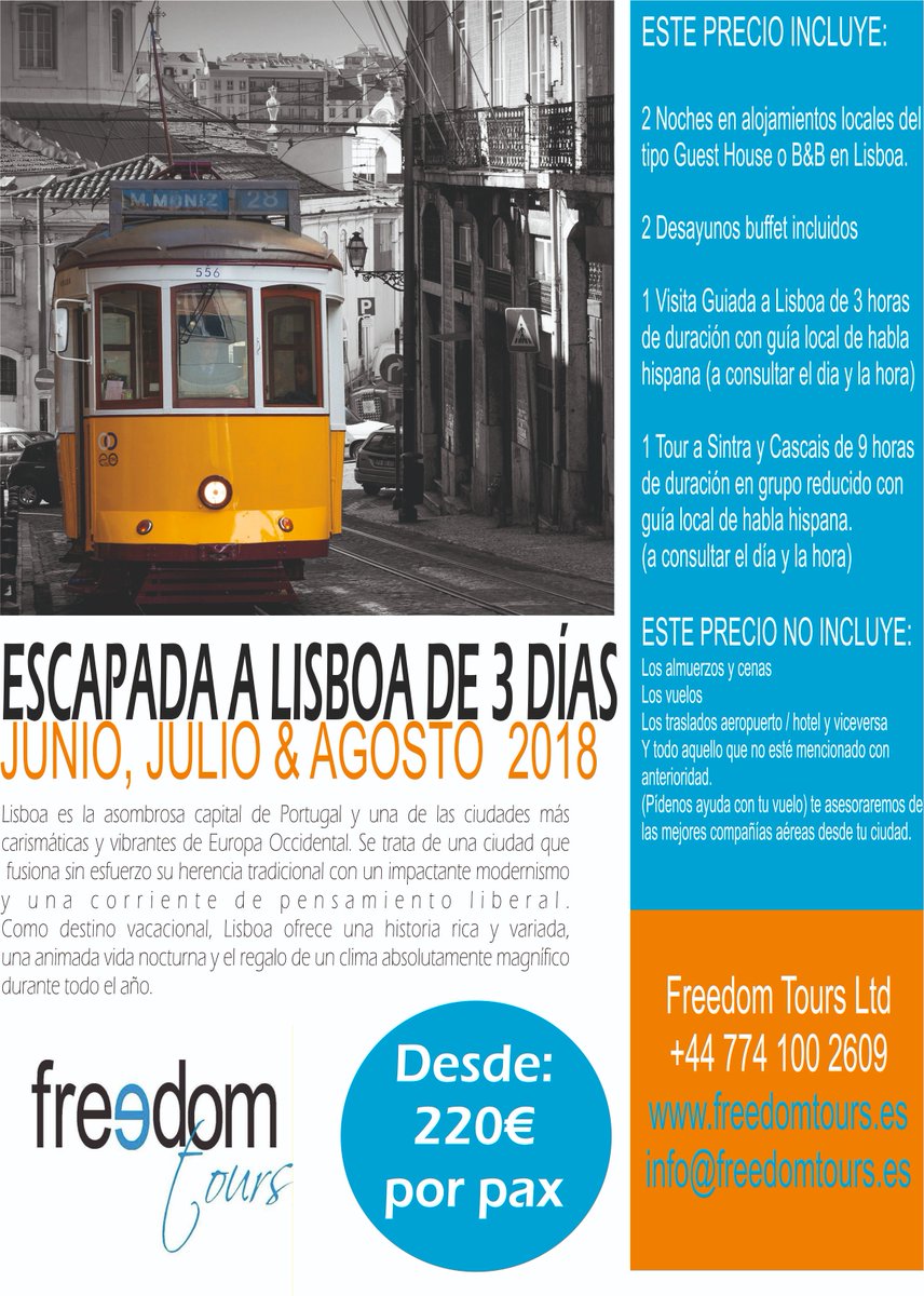 Freedom_Tours_'s tweet photo. ¿Contando los minutos para que lleguen las vacaciones? 🕑
🔊 No te quedes con las ganas de descubrir📍 Lisboa este verano...porque la cultura, el sol y la buena gastronomía te están esperando en el país vecino.
#VisitLisboa2018 #FreedomTours https://t.co/adHhqiDDFp
