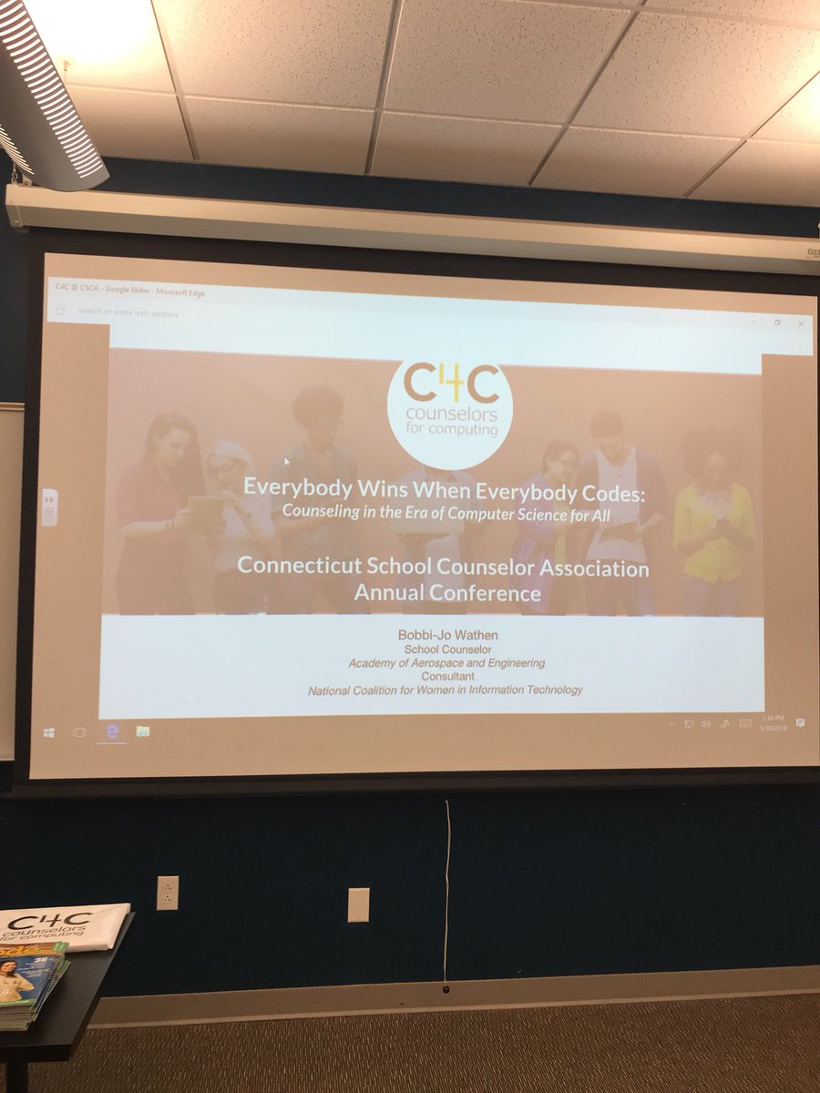BobbiJoWathen's tweet photo. About to present. Room 138! Everybody Wins When Everybody Codes! #CSCA18 #cs4all #NCWITC4C https://t.co/7wlitAPSOs