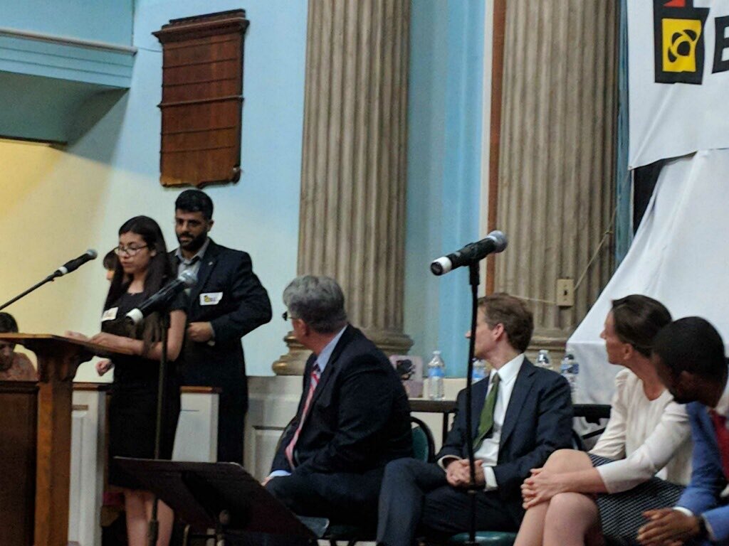 8th grade BCPSS student and BEE member Carmen poses heavy questions to the #MDgov candidates at the <a href="/BEEquity/">Bmore for Ed Equity</a> #BEEforum