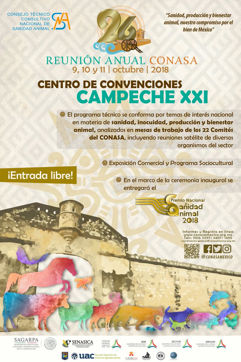 conasamexico's tweet photo. Les compartimos el cartel de lo que será nuestra próxima Reunión Anual del CONASA, que llevaremos a cabo del 9 al 11 de octubre, en el Centro de Convenciones Campeche XXI, en el estado de Campeche.
#CONASA26 https://t.co/mU6atdaVGP