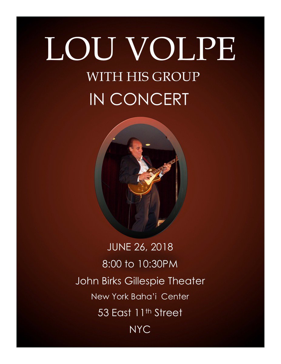 ElaineZimmer's tweet photo. @louvolpe  Lou Volpe Guitar performs a concert with his group June 26 with  exciting grooves of Bosa/Nova, Soul, Jazz Standards and more.  Tickets at door $15. https://t.co/oWbRLOhdhl