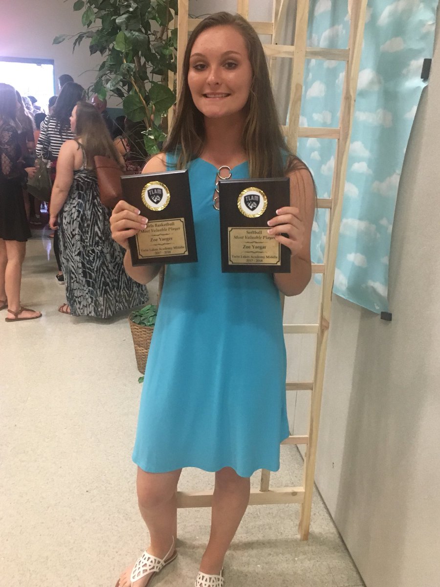zoe_yaeger's tweet photo. Student Athlete awards today!  A-B Honor Roll; All Conference and Most Valuable Player in both Softball and Basketball!  Bring on 8th grade!  #BeYourBest @tlamwolves https://t.co/1Es3qRjMKh