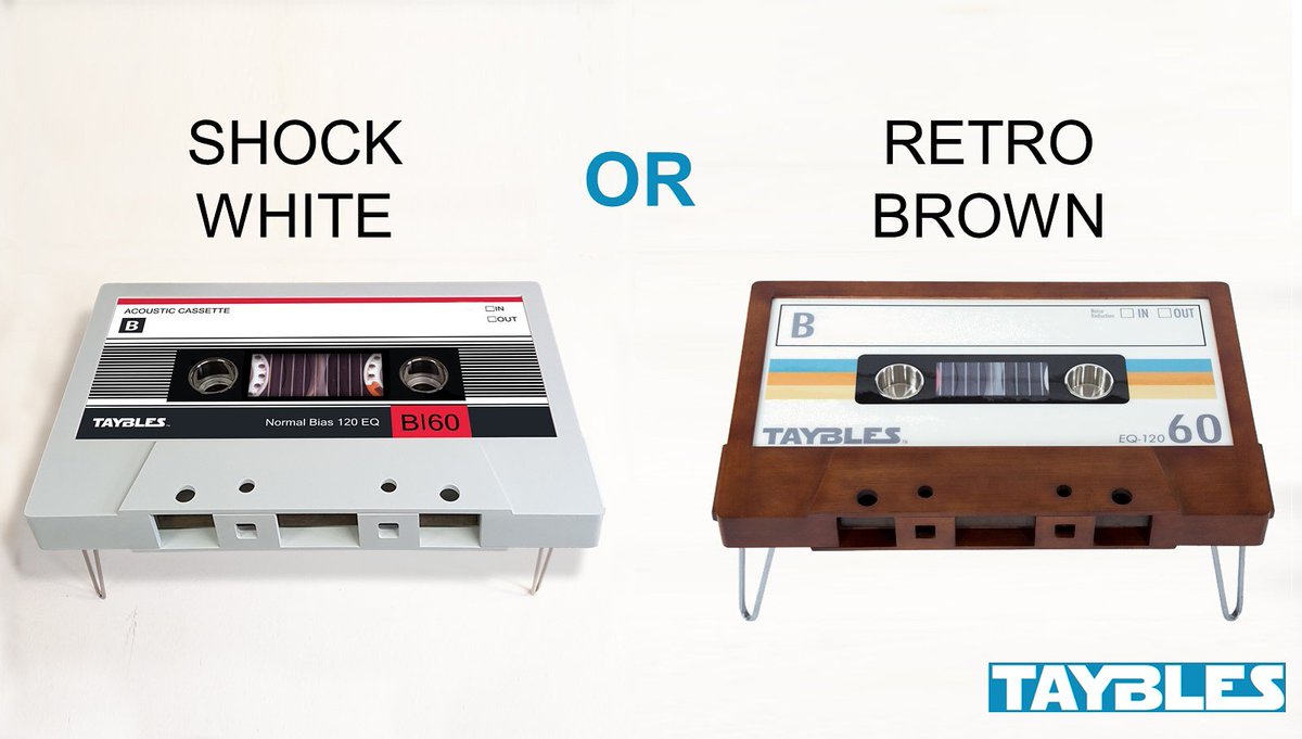 Taybles's tweet photo. We need your help! Which color should we order more of? Shock White or Retro Brown?? https://t.co/IN4zCn7KEC