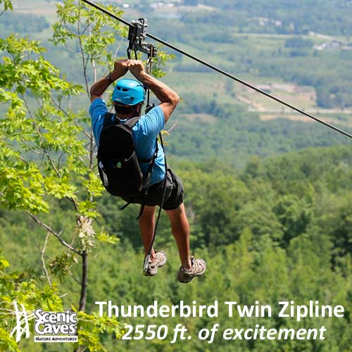 ScenicCaves's tweet image. How about this view? You'll experience it on the Thunderbird Twin Zipline. Soar side-by-side with a friend, a 1/2-mile down from the highest point of the Escarpment. Open Fri-Sat-Sun during spring. Learn more: ow.ly/P0k430kbnpF