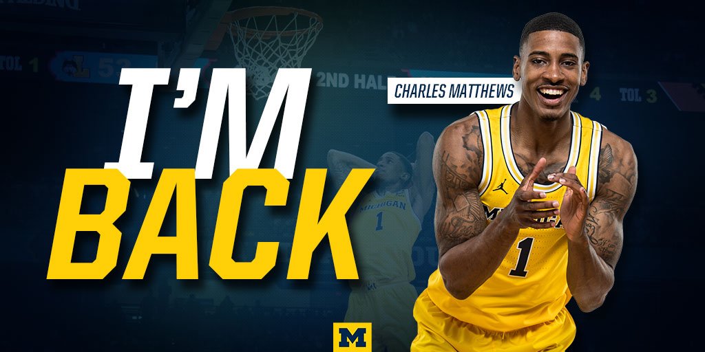 umichbball's tweet photo. HE. IS. BACK!

@1CMatthews announces his return to 〽️🏀! 

For details &amp; quotes 👇
🔗 https://t.co/pxZmKgXSAQ

#GoBlue https://t.co/QzCwgHz8Rz