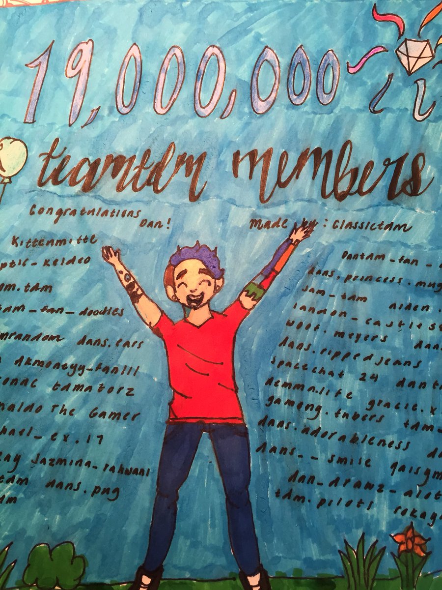 classictdm's tweet photo. @dantdm Dan congrats on 19 Million subscribers!! I made this drawing for you with a lot of TeamTDM members on instagram names on it. I hope you like it! https://t.co/nuoS54aE8a