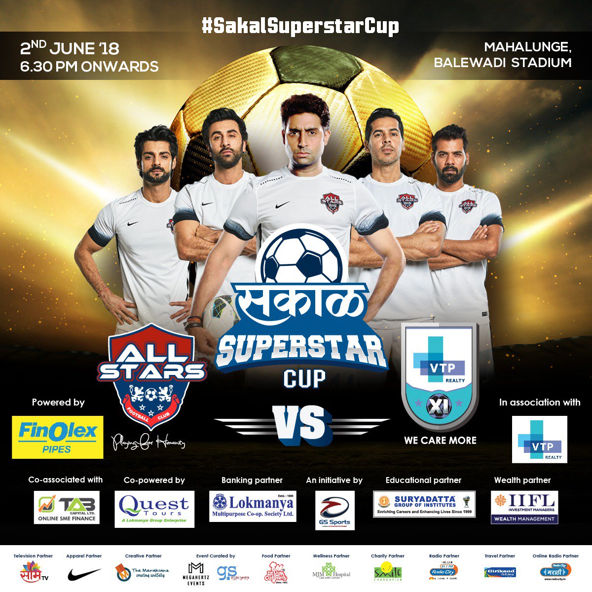 juniorbachchan's tweet photo. The #AllStars are ready for yet another challenge! 
Be there at the Balewadi Stadium on 2nd June for the big game as #ASFC visits #Pune for the first time! 
#SakalSuperstarCup #PlayingForHumanity https://t.co/rchWNRgcxj