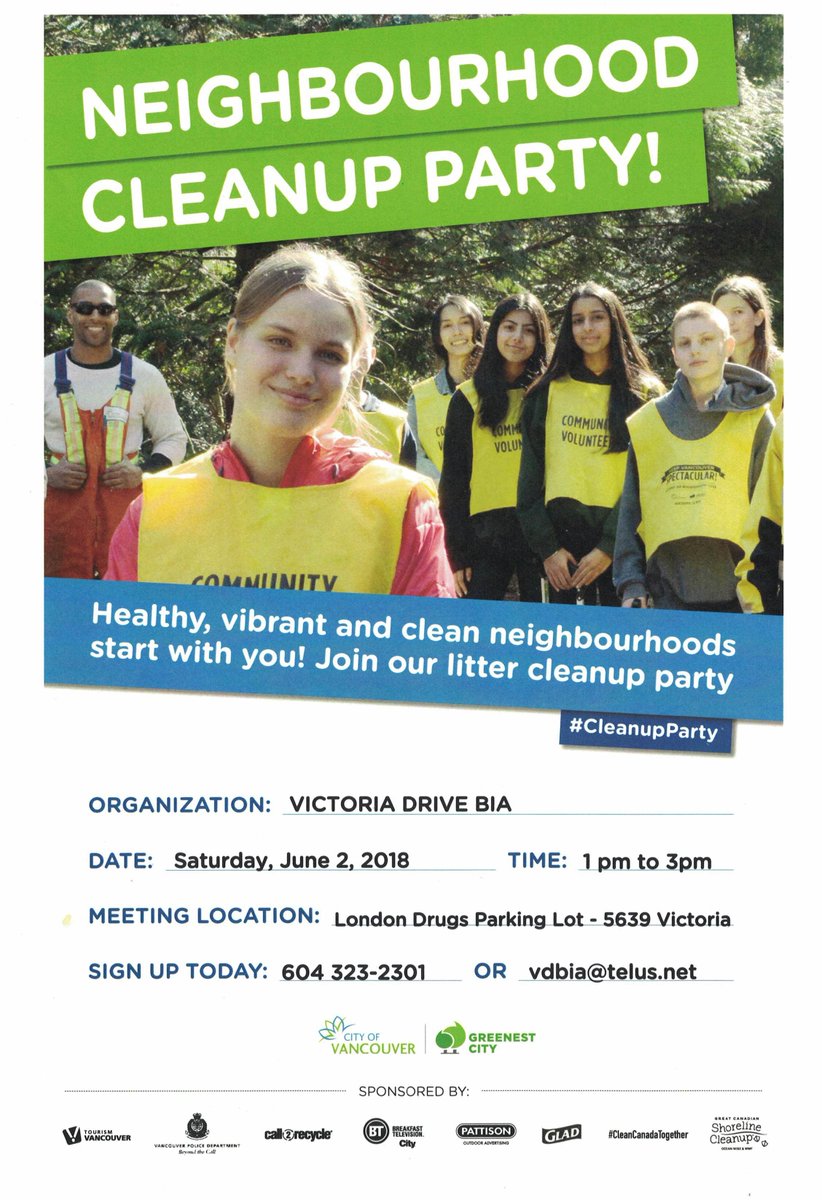 Happy Wonderful Wednesday! We will be having our #KeepVancouverSpectacular event this Saturday June 2nd! Registration starts at 12:30h at the @LD_VictoriaDr parking lot! See you there! #cleanupparty