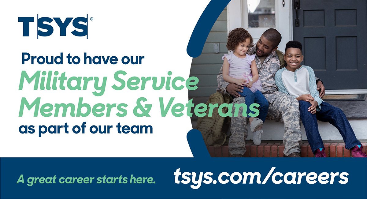 TSYS_TSS's tweet photo. We are proud to have our #veterans, military #servicemembers and #militaryspouses as part of our team.
Learn more about how to make make a valuable difference for people everywhere. https://t.co/6mbKdXqUBa #heartoftsys #payments #military https://t.co/BEhkJFDNTQ