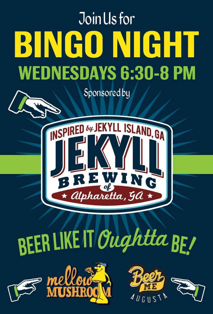 🍻🍻

TONIGHT join both <a href="/MellowMushroom/">Mellow Mushroom</a> locations for Pint &amp; Bingo Night sponsored by <a href="/jekyllbrewing/">Jekyll Brewing</a> 

Beer Specials, 1/2 Priced Wine &amp; GREAT times to be had!

🍻🍻