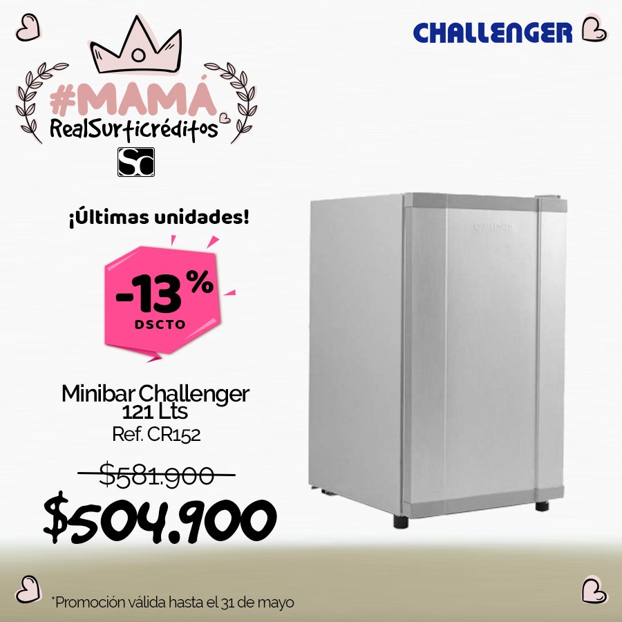 Nevera Challenger Minibar gris de 121 Litros CR-121 - Surticréditos