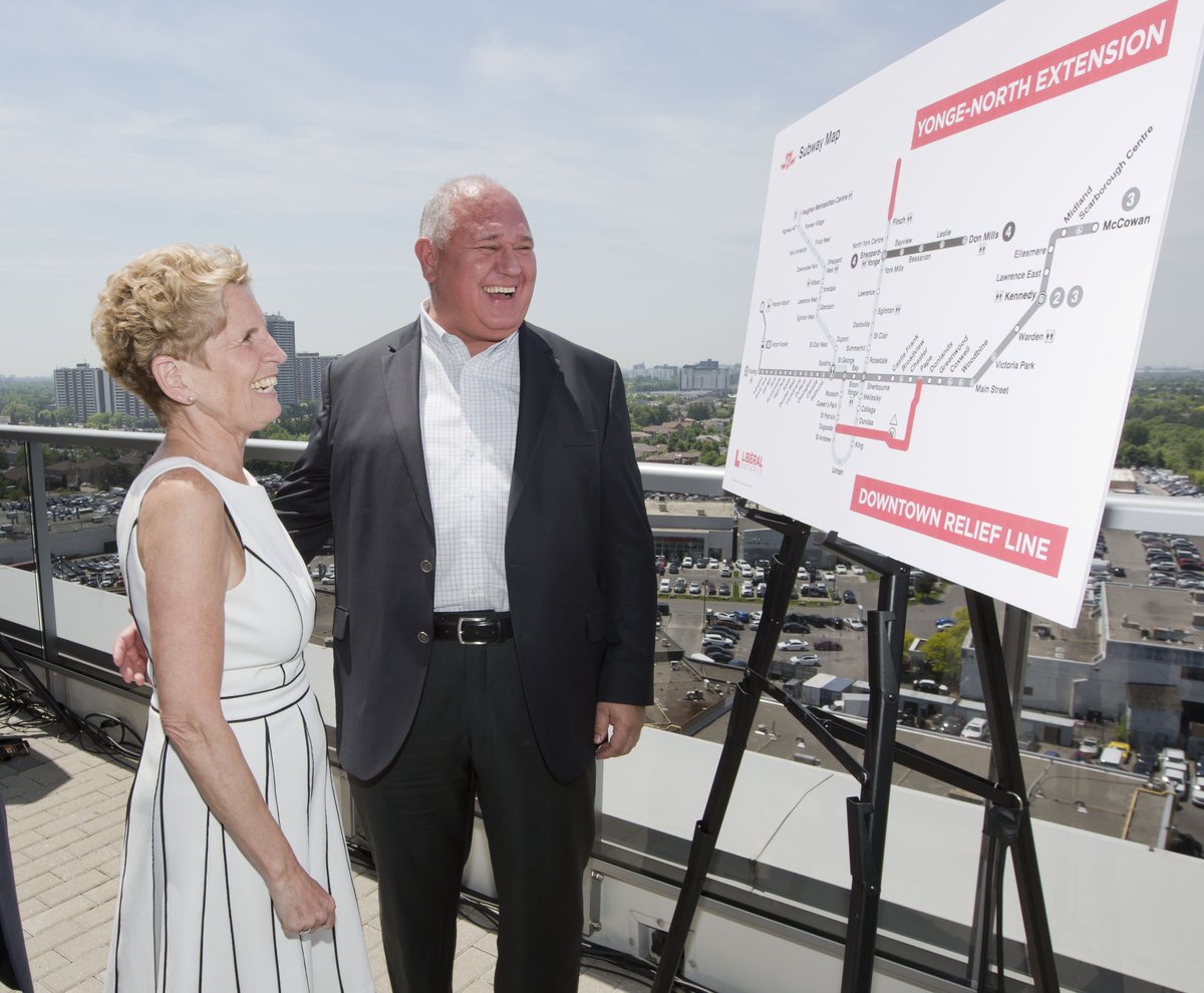Kathleen_Wynne's tweet photo. I said I would build Ontario up, and it’s happening all over our province. We are committing $55 million to the Yonge North Subway Extension. We can get 2,500 buses off the roads and eliminate thousands of tonnes of greenhouse gas each year. #CareOverCuts #topoli https://t.co/CDBjjhN9Ly