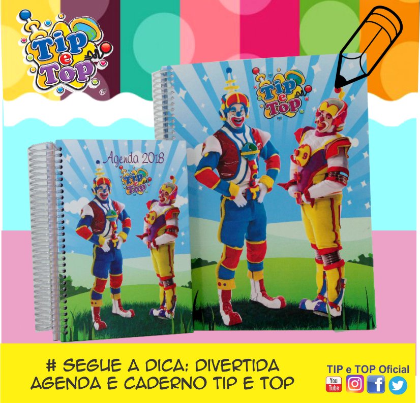 TipeTopOficial's tweet photo. Chegaram as a nova agendas e cadernos Tip e Top!!! Curta e compartilhe esta novidade com seus amigos! #tipetopoﬁcial #diversão #alegria #educação #amor #jesus #tipetop #palhaçostipetop #palhaço #tiptop #crianças https://t.co/xyFFPpgrQm