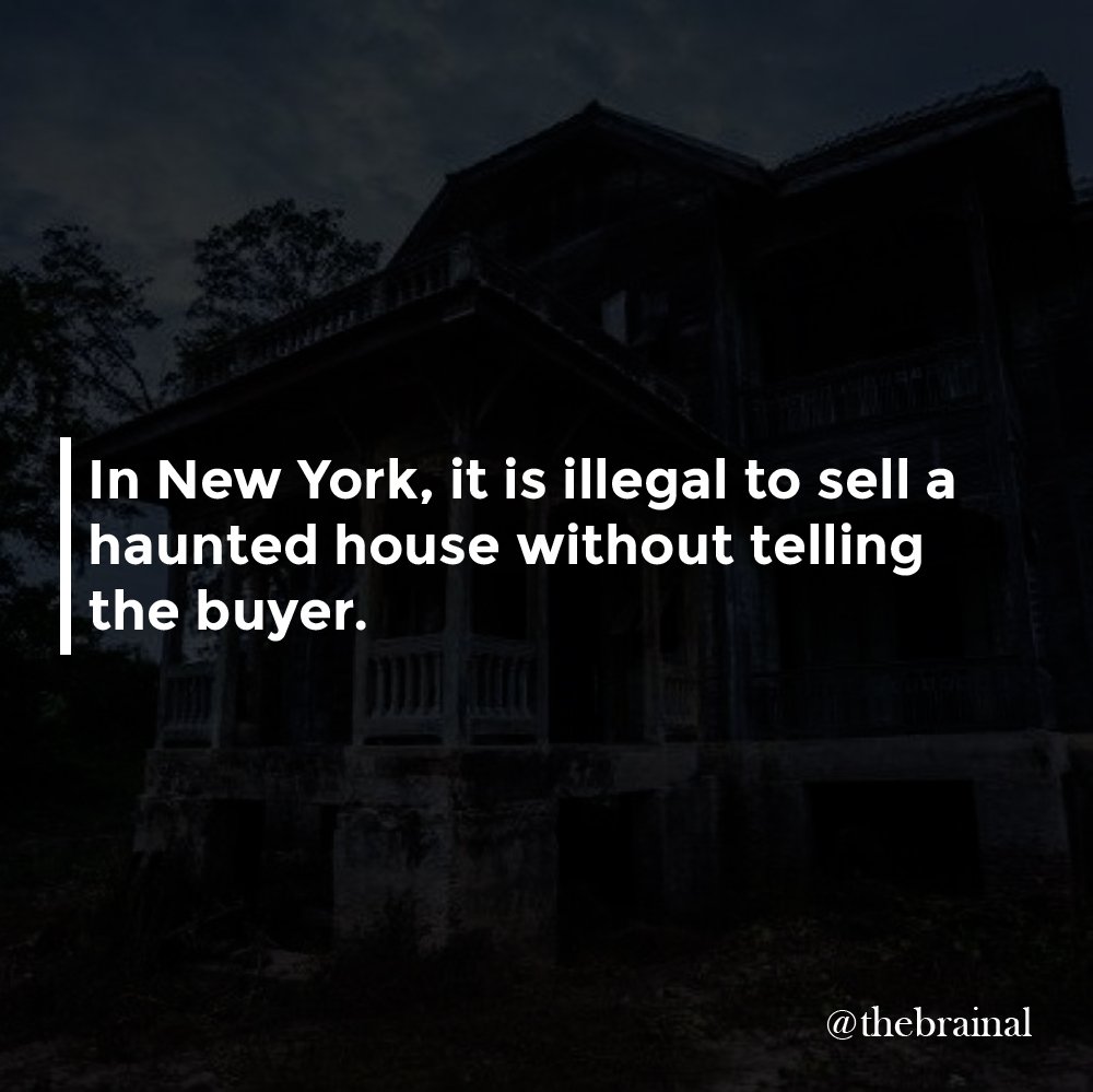thebrainal's tweet photo. In #NewYork, it is #illegal to sell a #HauntedHouse without telling the #buyer.

#geography #ghost #geographyfact #ghostfact https://t.co/clbAHAdt5J