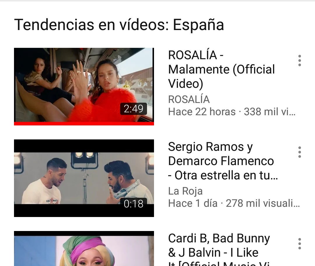 RosaliaUpdates's tweet photo. "Malamente" de @rosaliavt se encuentra en el N° 1 de "Tendencias España" https://t.co/98oaBgNEpP