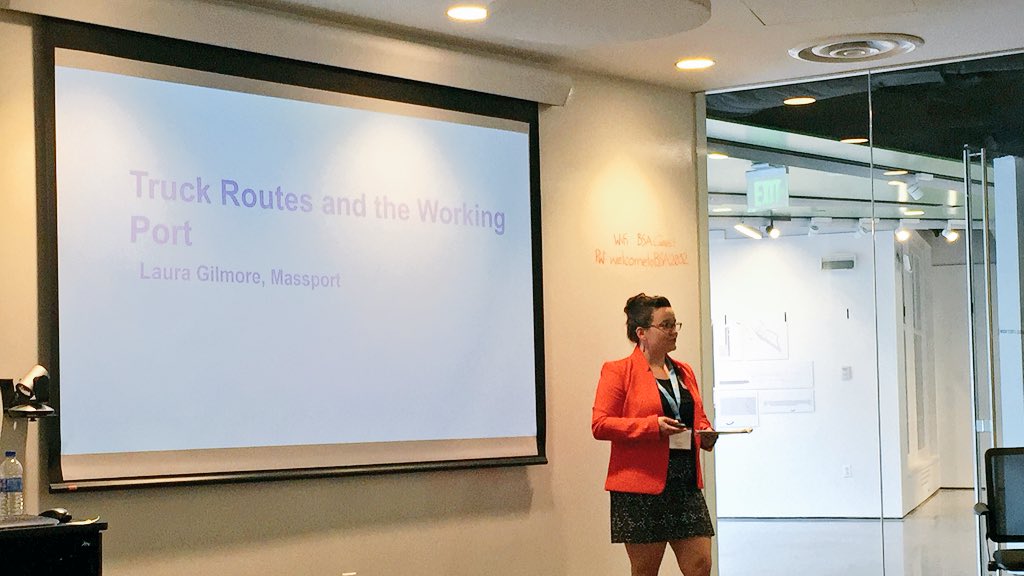 harborhorwood's tweet photo. .@Massport’s Laura Gilmore highlights the important of key truck routes and the health of the working port during afternoon #popuptalks at #BostonHarborForAll summit https://t.co/9uWrHCIeGa