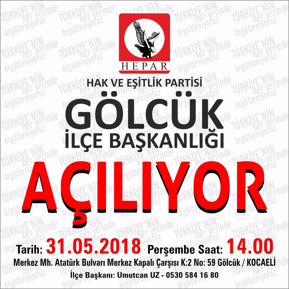 HEPAR, Türkiye’nin Her Yerinde Örgütlenmeye Devam Ediyor.

Gölcük’e tüm halkımız davetlidir.

#HEPARGölcükİlçeBaşkanlığı