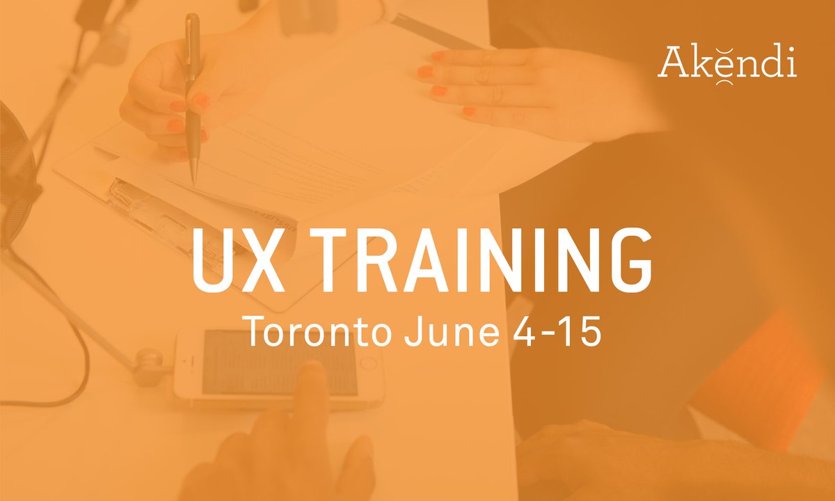 akendi's tweet photo. Last chance to sign up for Toronto UX training in June! Join us @hackeryou June 4-15 for a range of 1-day courses or a full 1 or 2 week intensive in UX Design and UX Research. #torontoux #uxtraining #uxcourse #professionaldevelopment #uxdesign #userresearch #servicedesign https://t.co/kcsZnevXJT