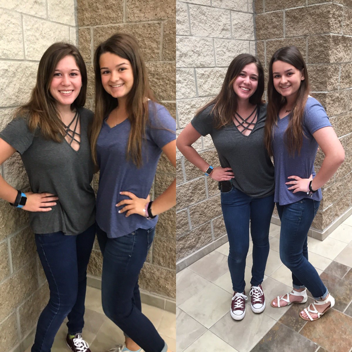 czarastros's tweet photo. Same best friends, same outfits, but now new beginnings yet still dysfunctional photo takers #firstdaytolastday #seniors #2018 #rphs https://t.co/kxsCPMvmhz