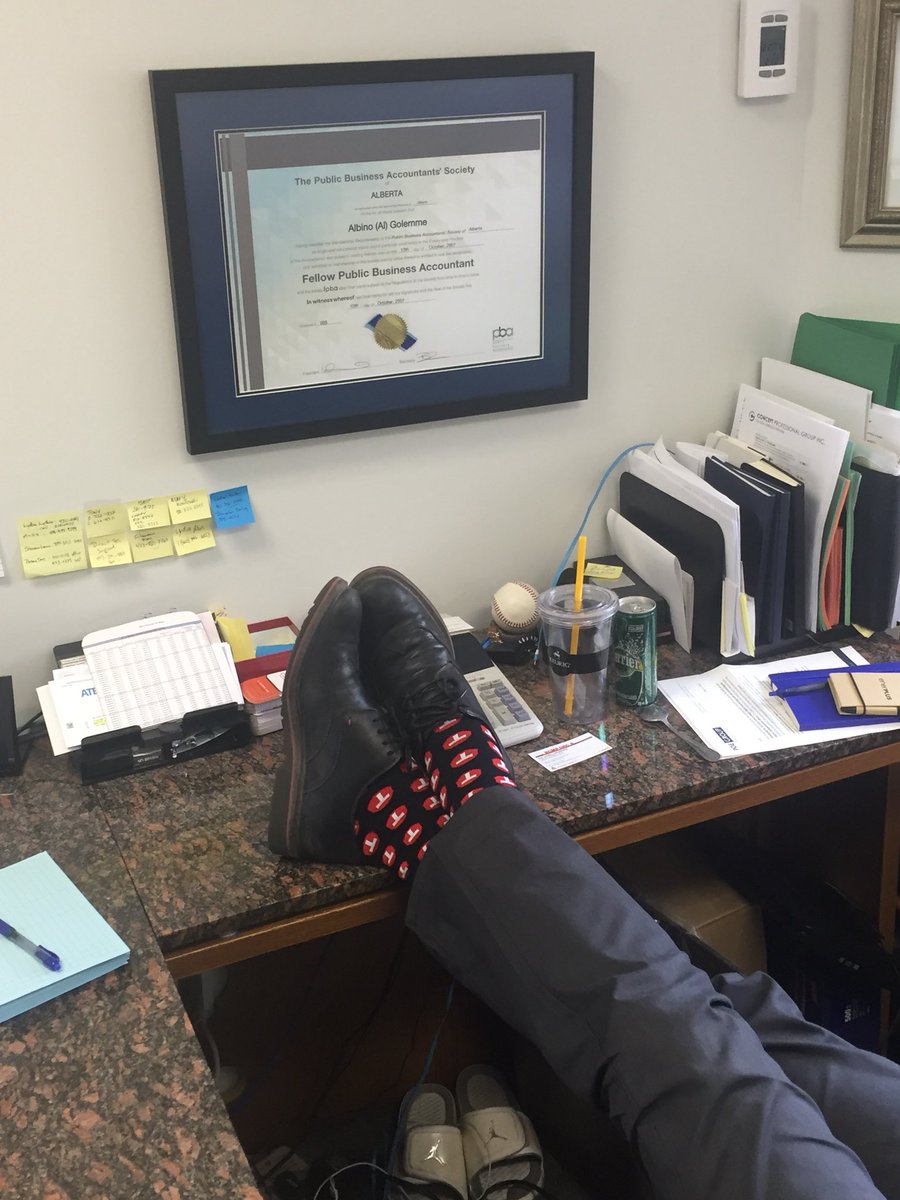 Not only did <a href="/tsheets/">TSheets is now QuickBooks Time</a> knock our socks off this week at #GetConnectedCA ... you guys replaced them with cool branded ones that <a href="/AlGolemme/">Al Golemme</a> is sporting today in the office! #coolsocks #swag #thumbsup <a href="/intuitcanada/">Intuit Canada 🇨🇦</a> <a href="/QuickBooksCA/">Intuit QuickBooks Canada</a>