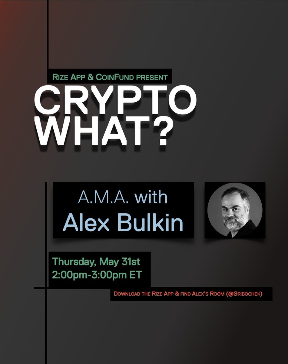 MrSumfing's tweet photo. Can I bequeath bitcoin to my dog? What is the best color for a blockchain? How to teach a two-year-old to use ERC20 tokens? What you ask is what you get! No question too stupid! #cryptowhat, #askmeanythingcrypto @officialrizeapp 2pm EST tomorrow. @coinfund @jbrukh @OKarmansky https://t.co/xIZ9kYcNaP