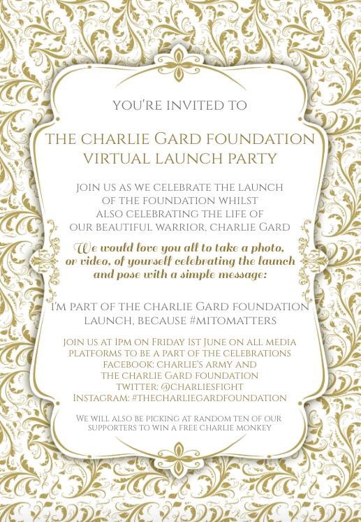 charliesfight's tweet photo. Please share far and wide! Everyone is invited to Charlie's launch party and life celebrations #mitomatters https://t.co/gjOQwzxy5D