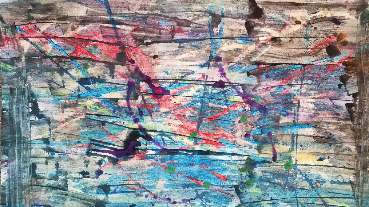 WSESartmosphere's tweet photo. Using nontraditional tools to explore AbEx painting. Yarn, marbles, straws, square chips, puzzle pieces, pipe cleaners &amp; throw in a 'lil bit of Surreal chance w/the die yielded these beauts @WSESSmithfield #WestsideBestside #discoveringcreativity https://t.co/YUMEjVSvky