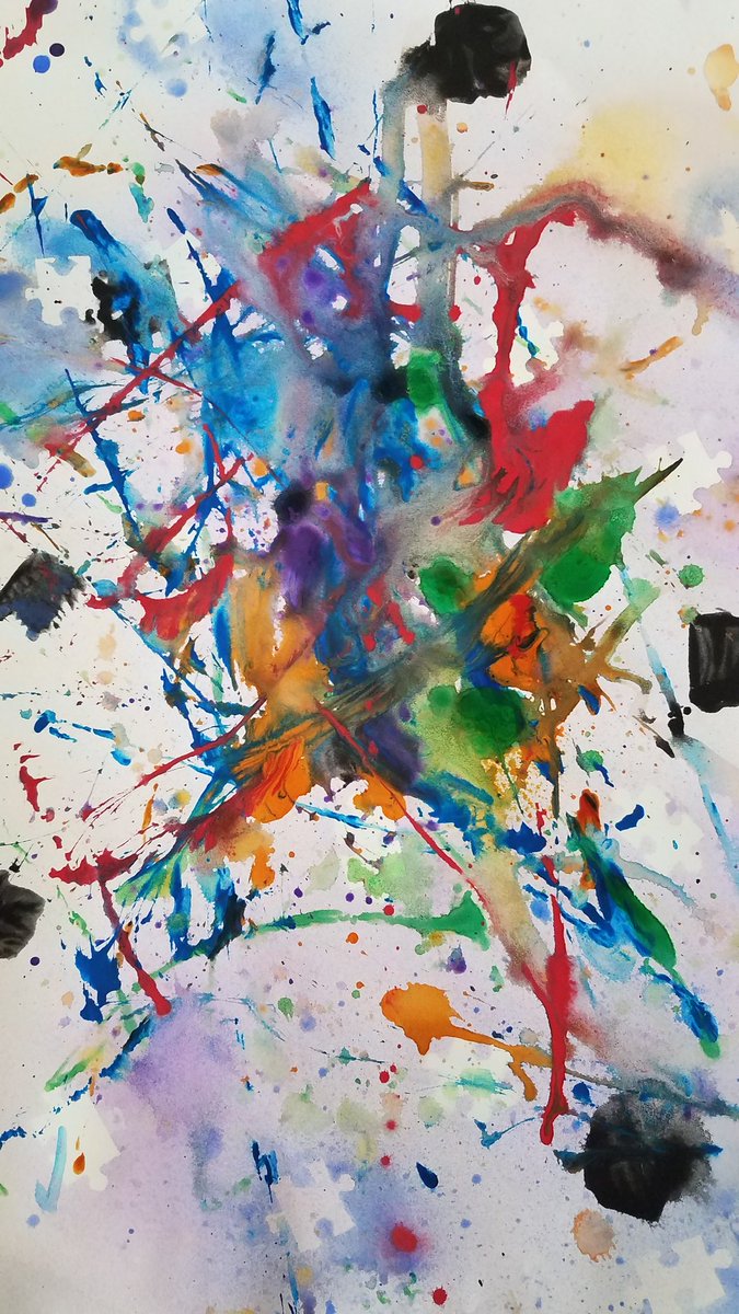 WSESartmosphere's tweet photo. Using nontraditional tools to explore AbEx painting. Yarn, marbles, straws, square chips, puzzle pieces, pipe cleaners &amp; throw in a 'lil bit of Surreal chance w/the die yielded these beauts @WSESSmithfield #WestsideBestside #discoveringcreativity https://t.co/YUMEjVSvky