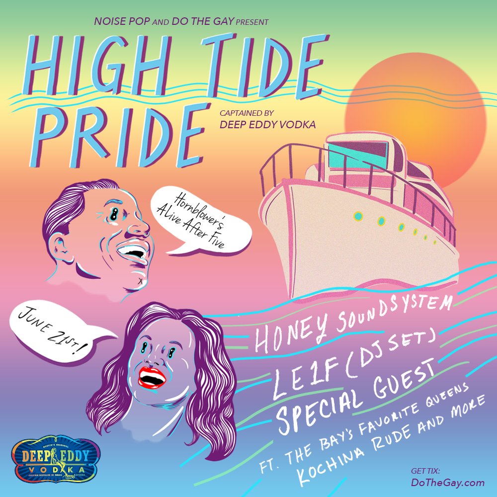 DoTheBay's tweet photo. Come queer up the Bay at Noise Pop + #DoTheGay's first-ever Pride party!
We're setting sail with Honey Soundsystem, Le1f, drag queens galore, a special collab beer, and a special guest we can't tell you about yet...
๐ https://t.co/B48aWYq922 https://t.co/69Ov8XNjjT